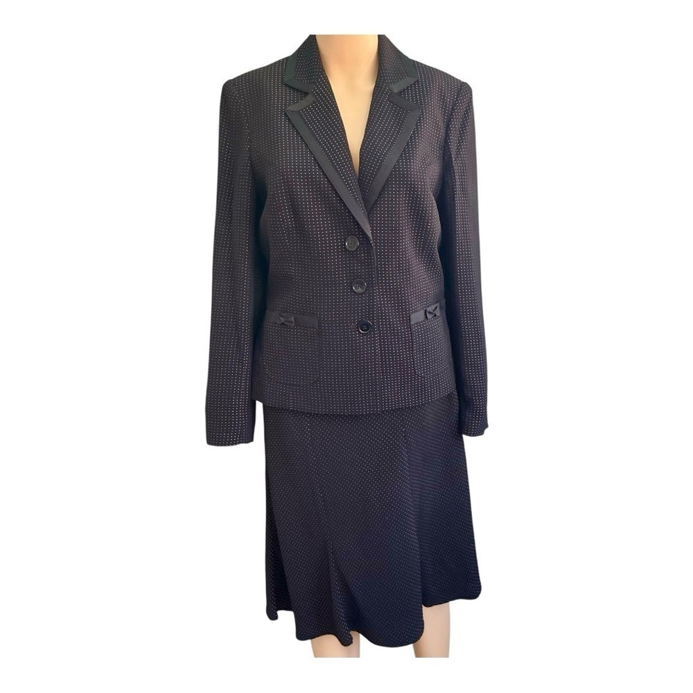 Jones N.Y.Suit Womens Suit Set Retro Navy/Pink Polka Dot Jacket +Skirt Sz 6